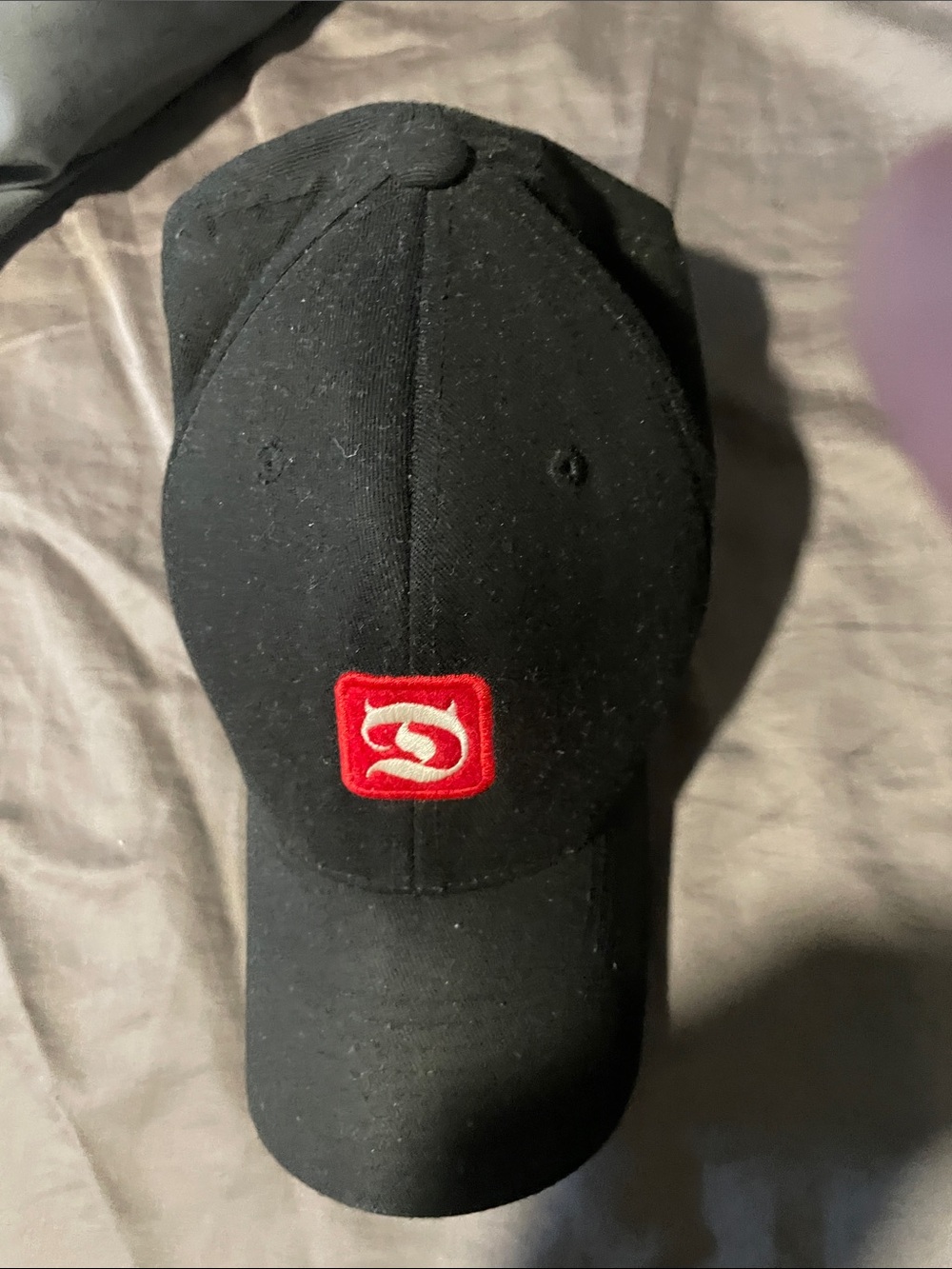 Black Baseball Cap with Red & White Logo Red.Devil fitted flew cap. Flex S/M
